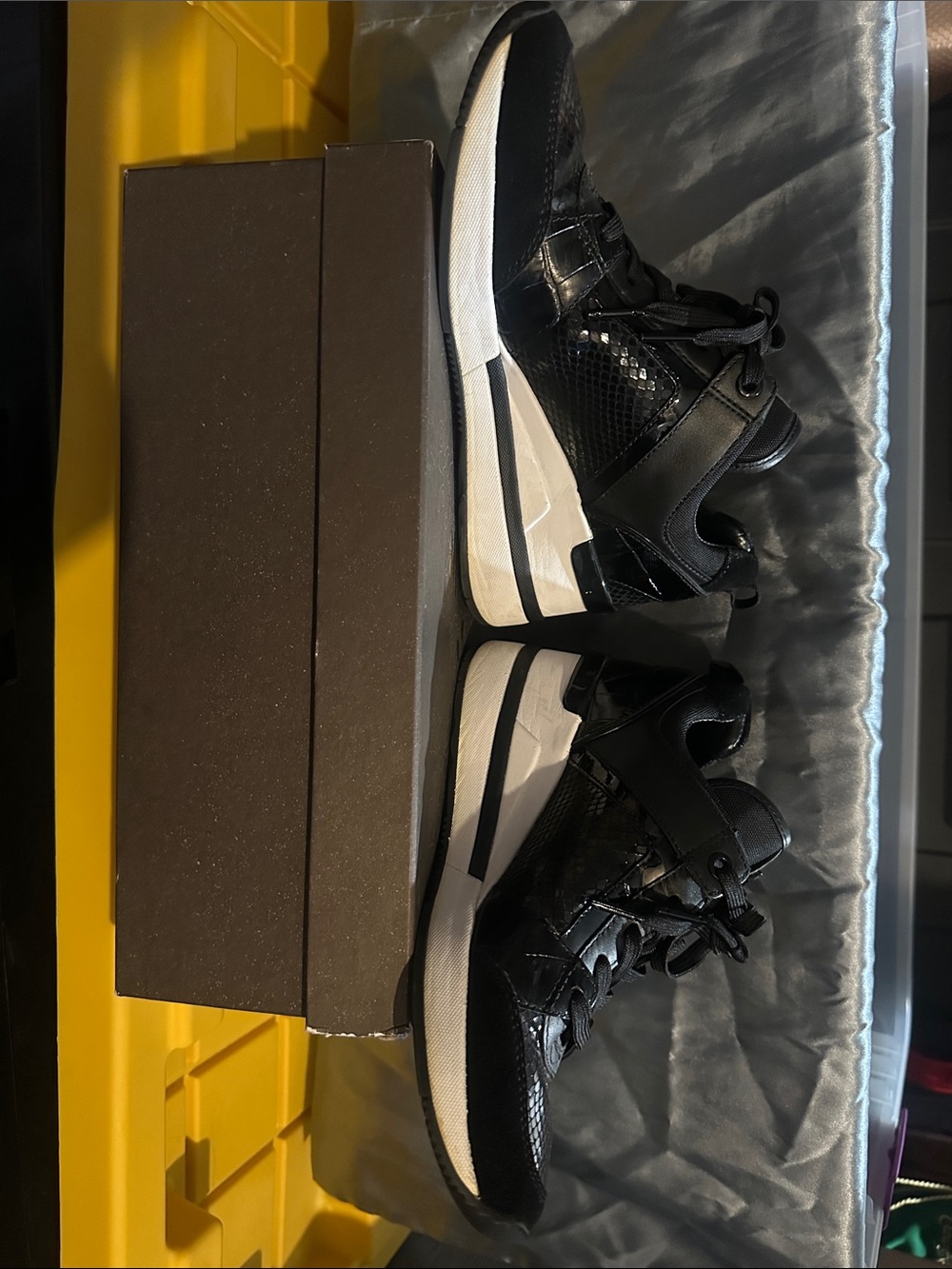Michael Kors Black Mixed-Texture Lace-Up Sneakers - Picture 3 of 8
